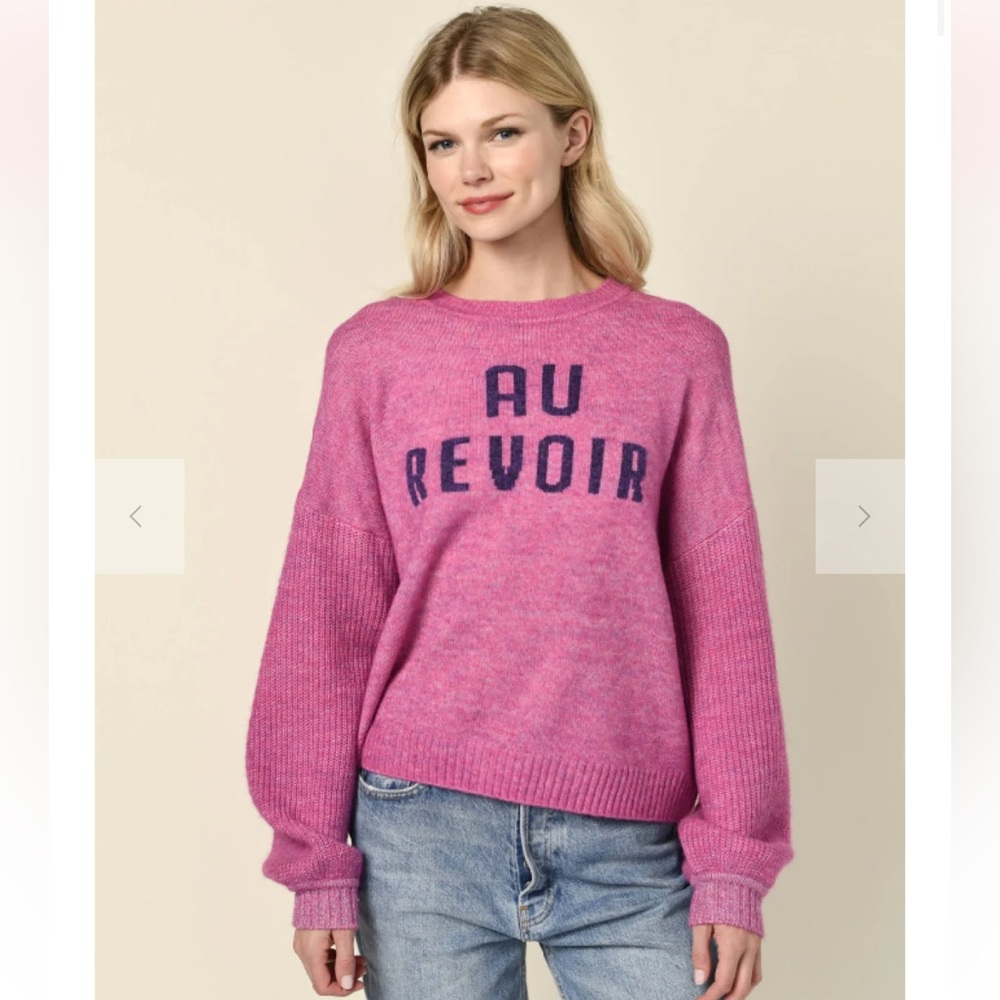 Sundry Pink 'Au Revoir' Crew Neck Sweater